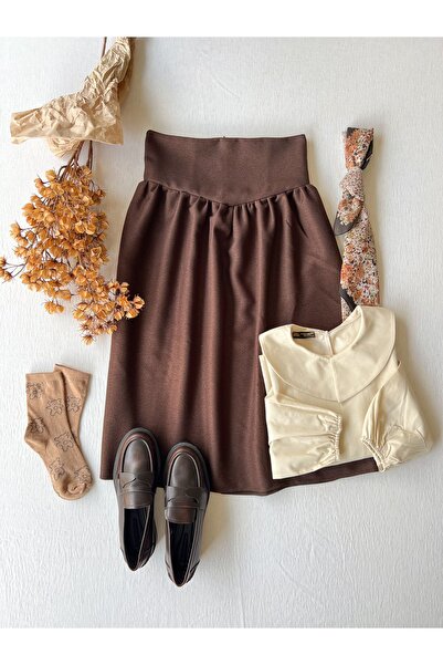 KÜÇÜĞÜM BUTİK Vintage Thick Belted Wool Effect Skirt