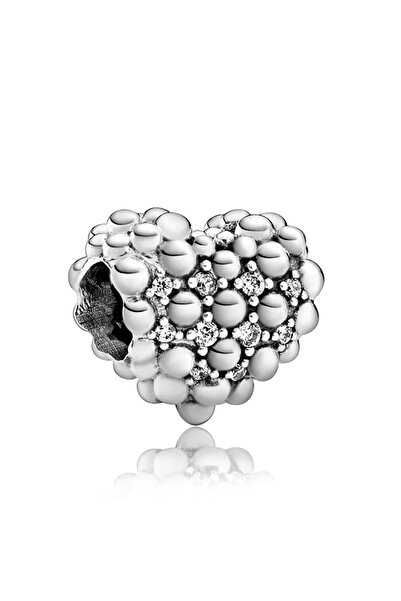 Fubena Boncuk Işlemeli Taşlı Kalp Gümüş Charm