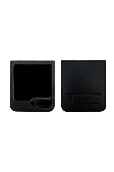 Nettech Samsung Galaxy Z Flip 5 Uyumlu Suni Deri Arka Koruma Kılıf - Siyah