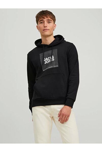 Jack & Jones جاك وجونز12213245 سويت شيرت رجالي بغطاء للرأس - أسود