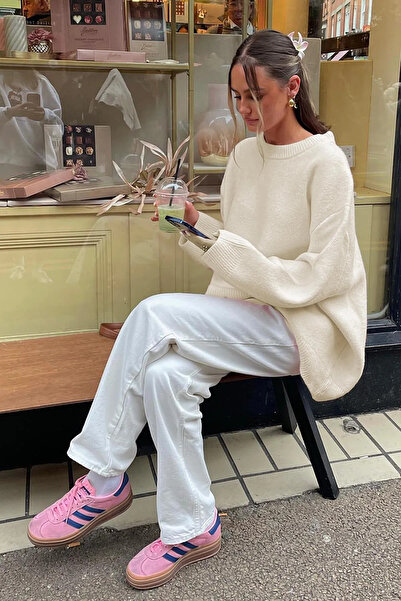 ELBA STİL Ekru Cycling Collar Oversize Knitwear Sweater