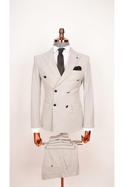 echol Light Gray Slim Fit Men's Double Breasted Suit