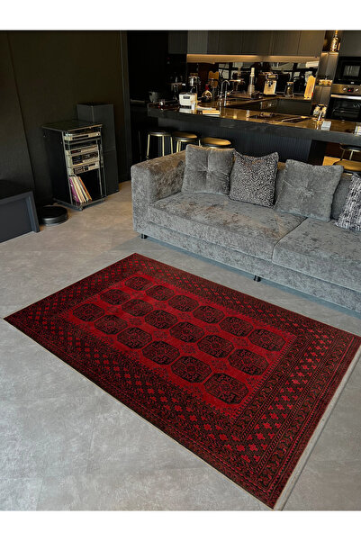 Rugs Modern Halı Hilal Koleksiyonu Kırmızı Siyah Geleneksel Desenli Dokuma Ta...