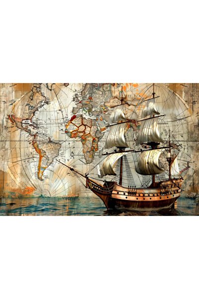 Aden DEKORATİF HARİTA VE GEMİ KANVAS TABLO