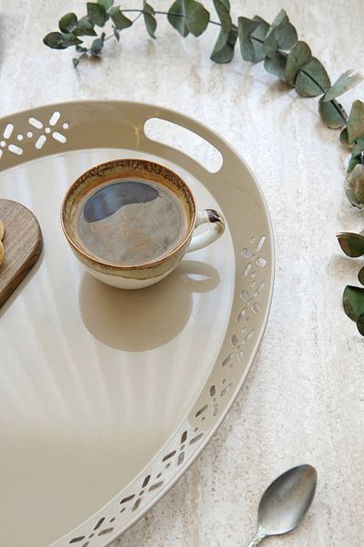 EVLE Metal Oval Serving Tray, Large Tray, Tea Coffee Tray