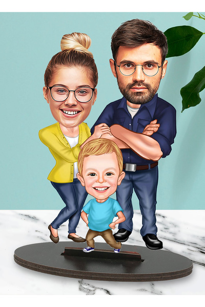 Fotomcity Kişiye Özel Fotoğraflı Aile Tasarımlı Karikatür Biblo