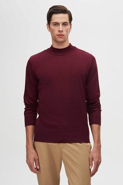 D'S Damat Claret Red Cotton Blend - Half Fisherman Regular Fit Knitwear Sweater