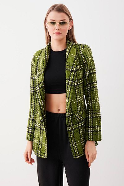 Vitrin Long Collar Detailed Patterned Jacket