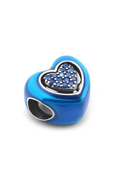 Fubena Heart Patterned Blue Stone Charm