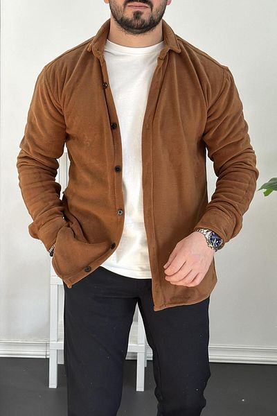 Edwox Καφέ Slim Fit Ανδρικό πουλόβερ Fleece - Edw228