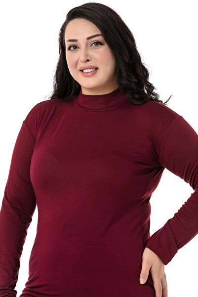 DISENTIS MODEST Large Size Half Fisherman Long Sleeve Viscose Claret Red Body