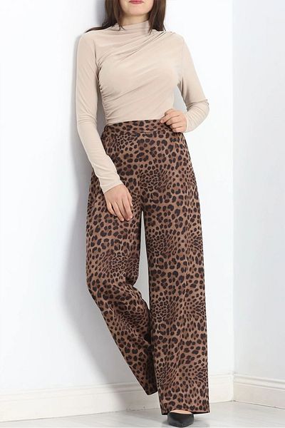 Bestenur Nera Leopard Pattern Trousers 1323 - Black