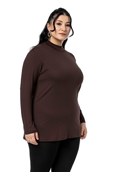 DISENTIS MODEST Μακρυμάνικο κορμάκι με μισό ψαρά μεγάλου μεγέθους από βισκόζη καφέ