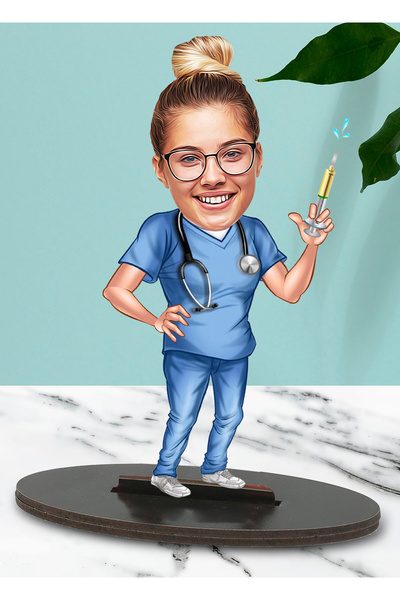 Fotomcity Kişiye Özel Fotoğraflı Hemşire Tasarımlı Karikatür Biblo