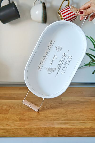 EVLE Metal Tray with Wooden Handles 32 X 19 cm