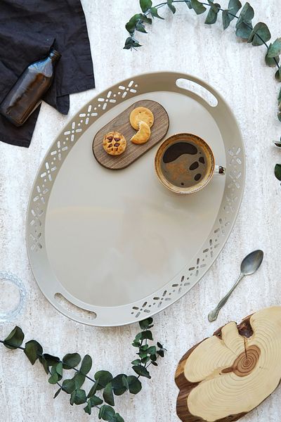 EVLE Metal Oval Serving Tray, Large Tray, Tea Coffee Tray