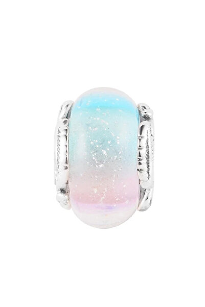 Fubena Multicolored Murano Glass and Feather Silver Charm