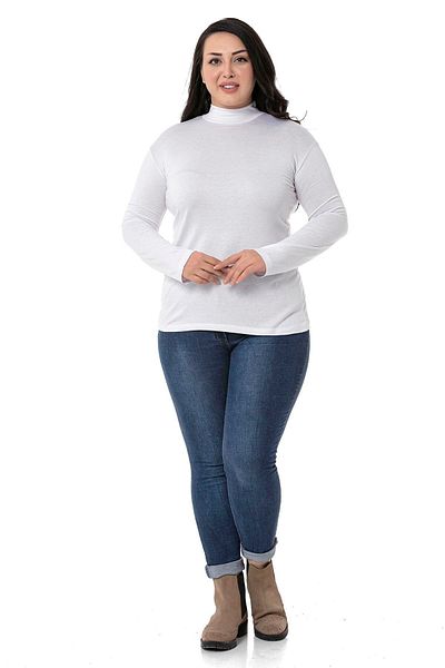 DISENTIS MODEST Large Size Half Fisherman Long Sleeve Viscose White Body