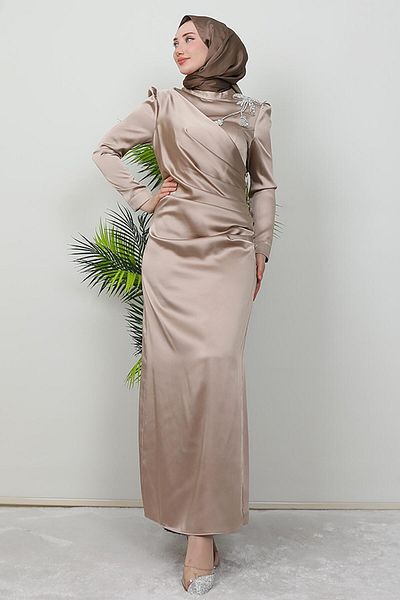 GİZ AGİYİM Βραδινό φόρεμα με φιόγκο Light Mink Select