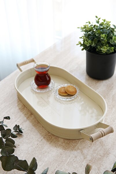 EVLE Ahşap Kulplu Baton Tepsi 39 x 22 cm