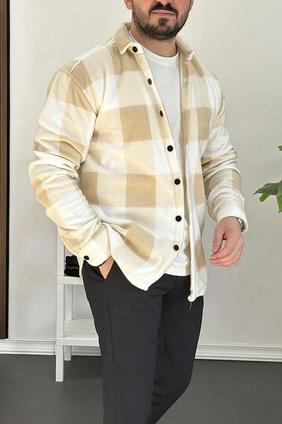 Edwox Ανδρικό πουλόβερ Fleece - Slim Fit, Cream, EDW227