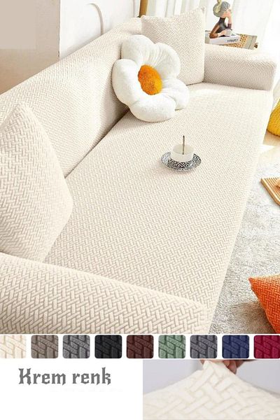 ÖZMAKAN Husa scaun pentru 3 locuri jacquard, husa scaun 1 buc culoare crem