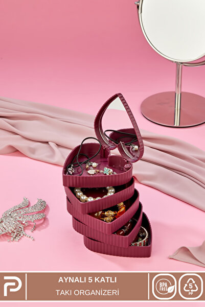 Poomy Organizator de bijuterii cu model în dungi cu oglindă, colorat prune, c...