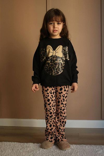 Minigimin Cicileri Set fete cu 2 fire cu model leopard - negru