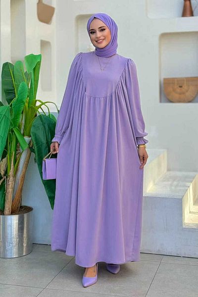Bym Fashion Λιλά Φόρεμα 6004 - Μανσέτες με κορδόνια