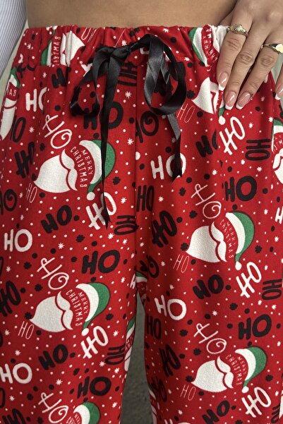 New Now Christmas Daddy Pattern, Suede Fabric, High Waist, Elastic Waist Band, Lace-Up Detail, Loose Pant