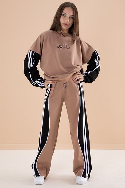 Cansın Mini Brown Sides Striped Girls' 2-Piece Set 20104