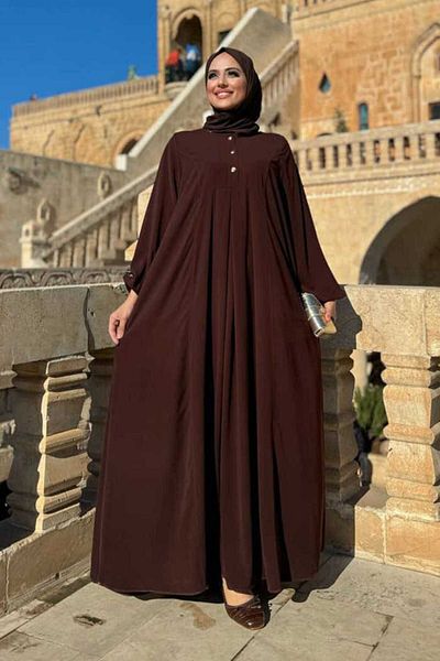 Bym Fashion 6028 Μοντέλο Καφέ Φόρεμα - Λεπτομέρεια με κουμπί