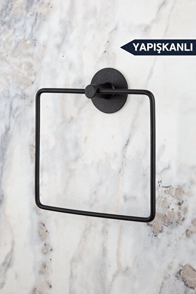 evina Yapışkanlı Havlu Askısı Kare Havluluk Ring Serisi Mat Siyah