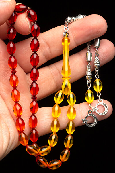 OTTOTESBİH Mărgele de rugăciune din chihlimbar pulbere, cu design stea și semilună, cu cutie specială din lemn