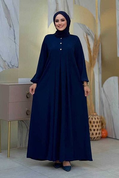 Bym Fashion Μπλε Navy 6028 Μοντέλο Φόρεμα με λεπτομέρεια με κουμπιά