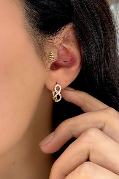 SEYHAN KUYUMCULUK 14 Ayar Altın Taşlı Sonsuzluk Küpe