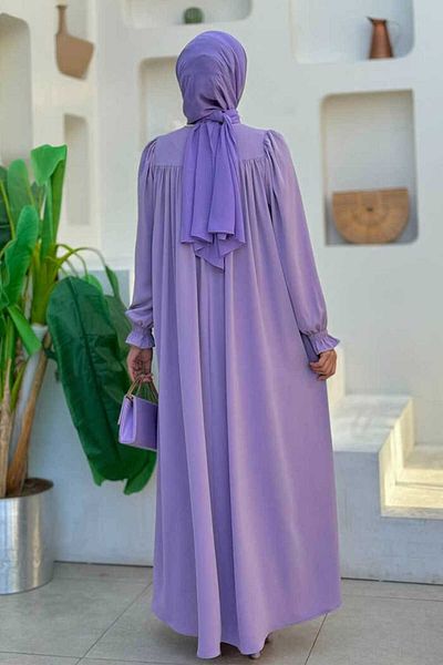 Bym Fashion Λιλά Φόρεμα 6004 - Μανσέτες με κορδόνια