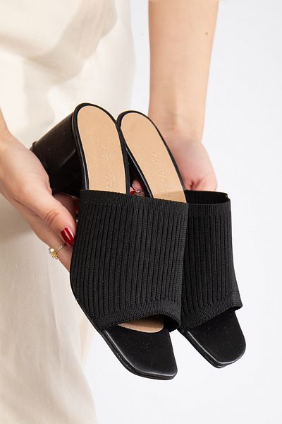 Jackers Tricotaj de damă, negru, zilnic, confortabil, cu toc, papuci de rochie de seară eleganti