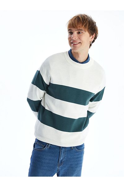 LC Waikiki Crew Neck Long Sleeve Striped Men's Knitwear Sweater