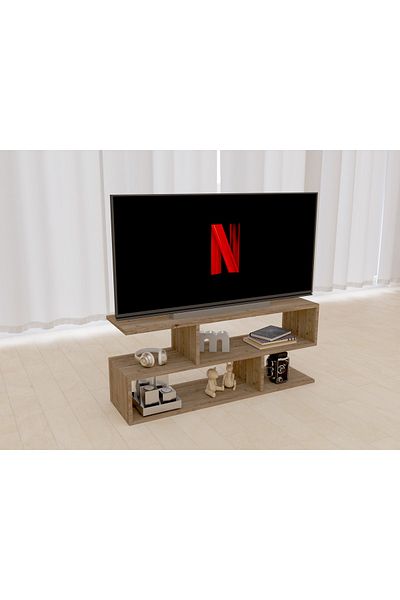 Mahmayi Modern TV Stand and Coffee Table with 2 Tier Storage Shelf, Monitor Stand for Home-TRUFFLE DAVOS OAK