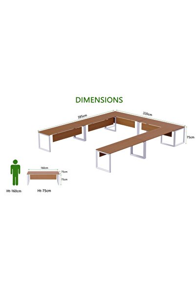 Mahmayi Vorm 136-16 U-Shaped Conference Meeting Table for Office 12 Person Capacity-Light Walnut