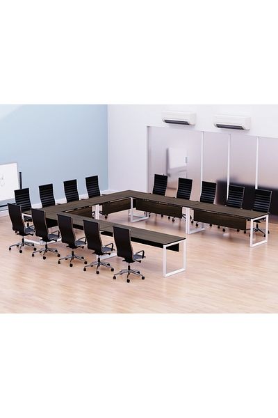 Mahmayi Vorm 136-16 U-Shaped Conference Meeting Table for Office 12 Person Capacity-Dark Walnut