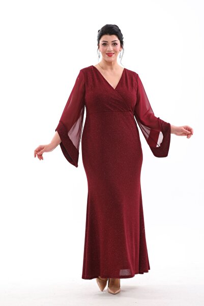 IŞILTI فستان سهرة طويل مرن ولامع - أكمام غير متماثلة وقالب سمكة 3088