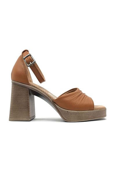 Kids Club Shoes Дамски обувки на ток от естествена кожа Ayakdaş 5540, 9 см, TABA