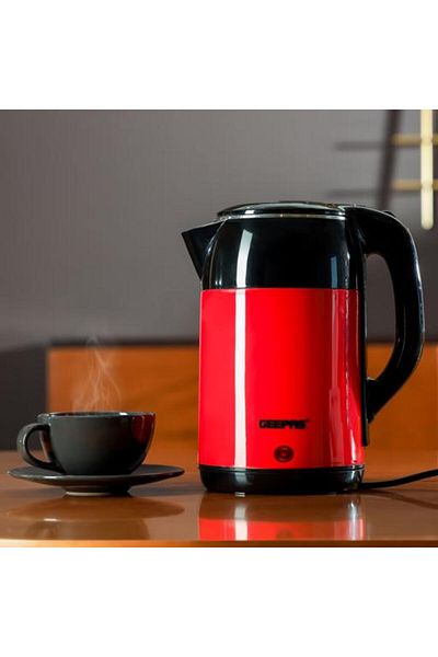 Geepas 1.8 L Double Layer Electric Kettle-  360-Degrees Rotation| 1500 W, Black and Red Color|