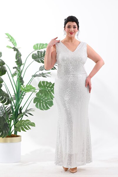 IŞILTI Βραδινό φόρεμα με ελαστική παγιέτα ψαριού με χαμηλό κούρεμα - 3098