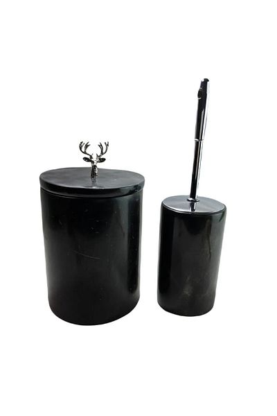 ege gross Black Marble Trash Can/Brush Set