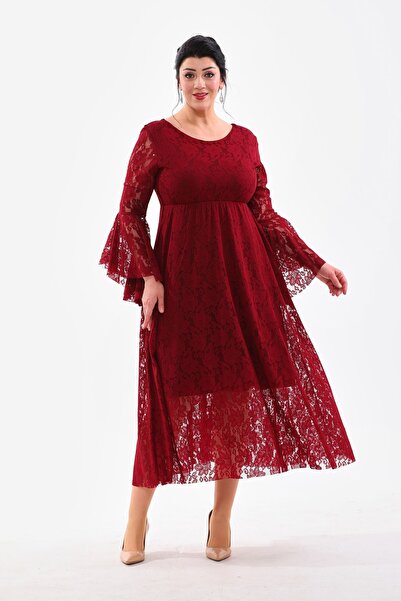 IŞILTI Dantela decolteu cu maneca Valon Rochie SBiyie Marime Plus 3103 - Roch...