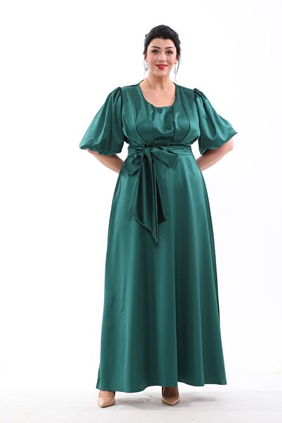 IŞILTI Rochie de seara elastica de marime mari cu decolteu rotund din satin s...