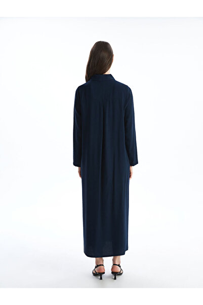 LC Waikiki LCW Grace sötétkék inggalléros lenvászon megjelenésű női ruha